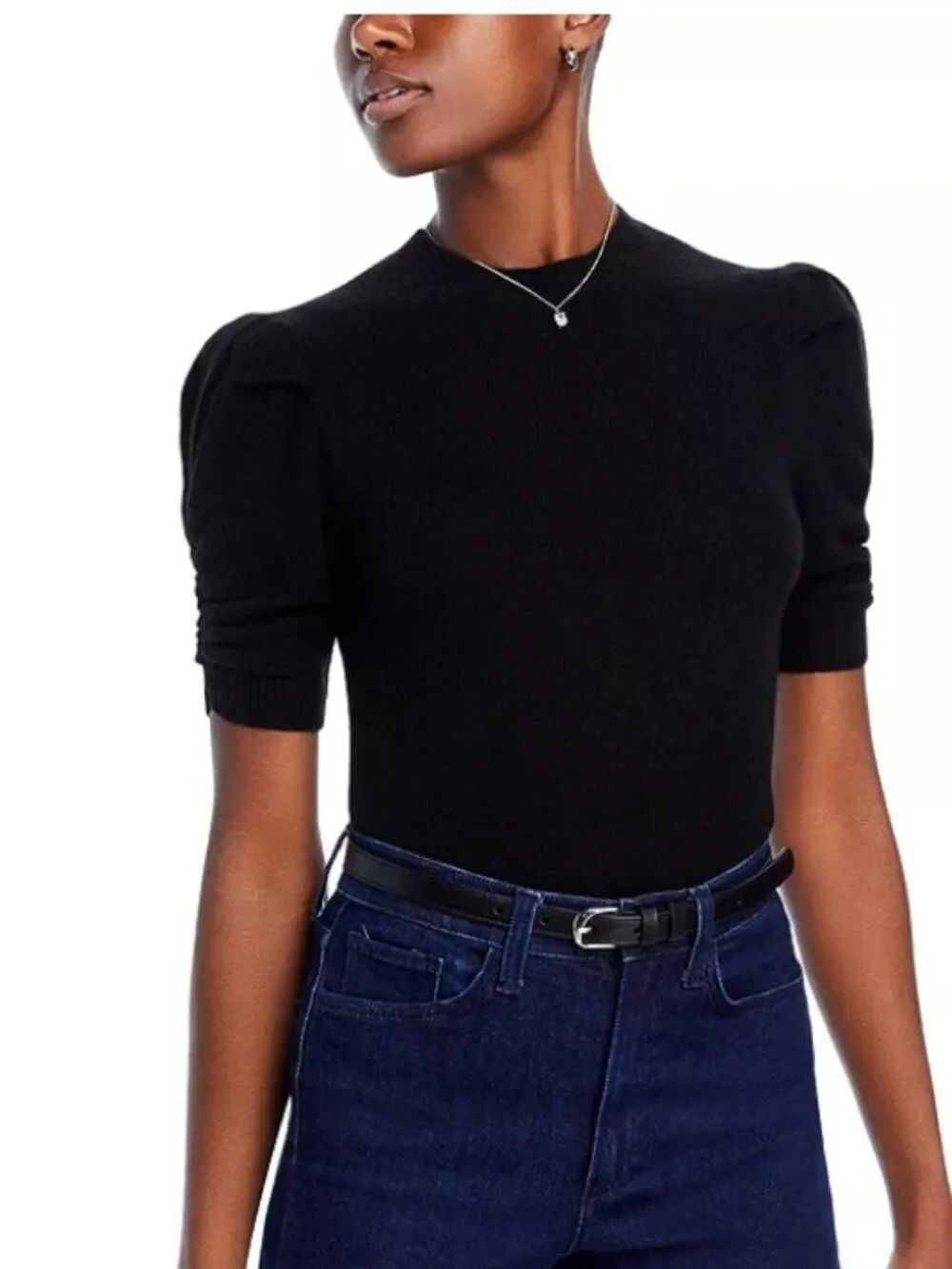 NWT FRAME Ruched Puff Sleeve Sweater 100% Cashmere Navy Size Unknown